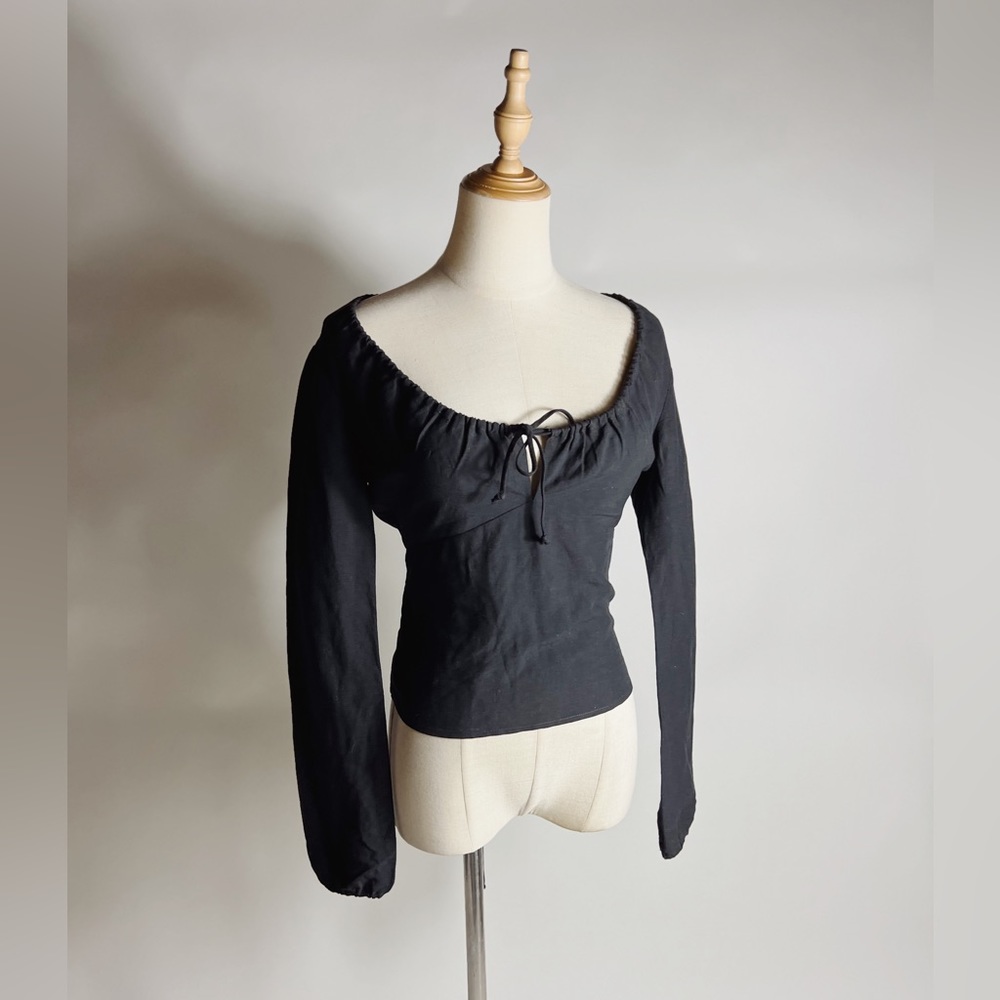INTERMIX Linen Blend Milkmaid Long Sleeve Lace Up Back Top Womens 0
